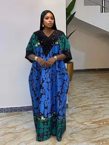 2026 New Fashion Middle Eastern Muslim Loose High-Quality Ethnic Elegant African Style Sequin Short Sleeve Women's Printed Headscarf Dress