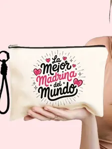 Cosmetic Travel Bag Set, Canvas Makeup Pouch with Detachable Wrist Strap, Large Capacity, Ideal Gift for Godmothers, Spanish Culture Lovers