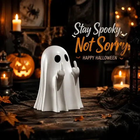 Spooky Cute Vibe Playful Ghost Resin Figurine Ornament - Hand-Painted Halloween Aesthetic Home Decor with Lifelike Face, for Living Room Decorations, Dining Room Table Accents