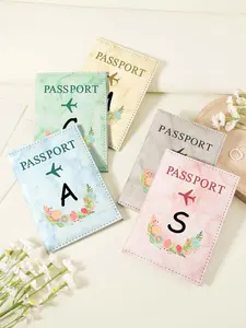Watercolor Airplane Pattern Passport Case, Multi Card PU Passport Cover with Twist Closure, Couple Passport Clip for Easy Storage of ID Cards