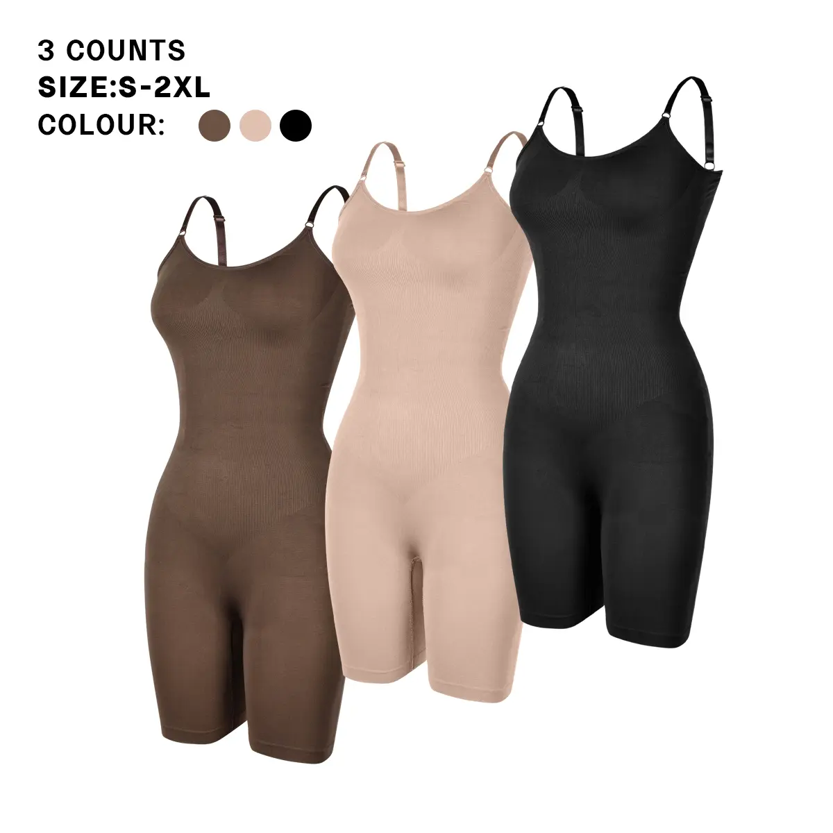 3pcs HIXOWIA Women's Full-Body Seamless Shapewear Bodysuit - Tummy Control, Butt Lifter, Adjustable Straps, Buttery Soft Multicolor