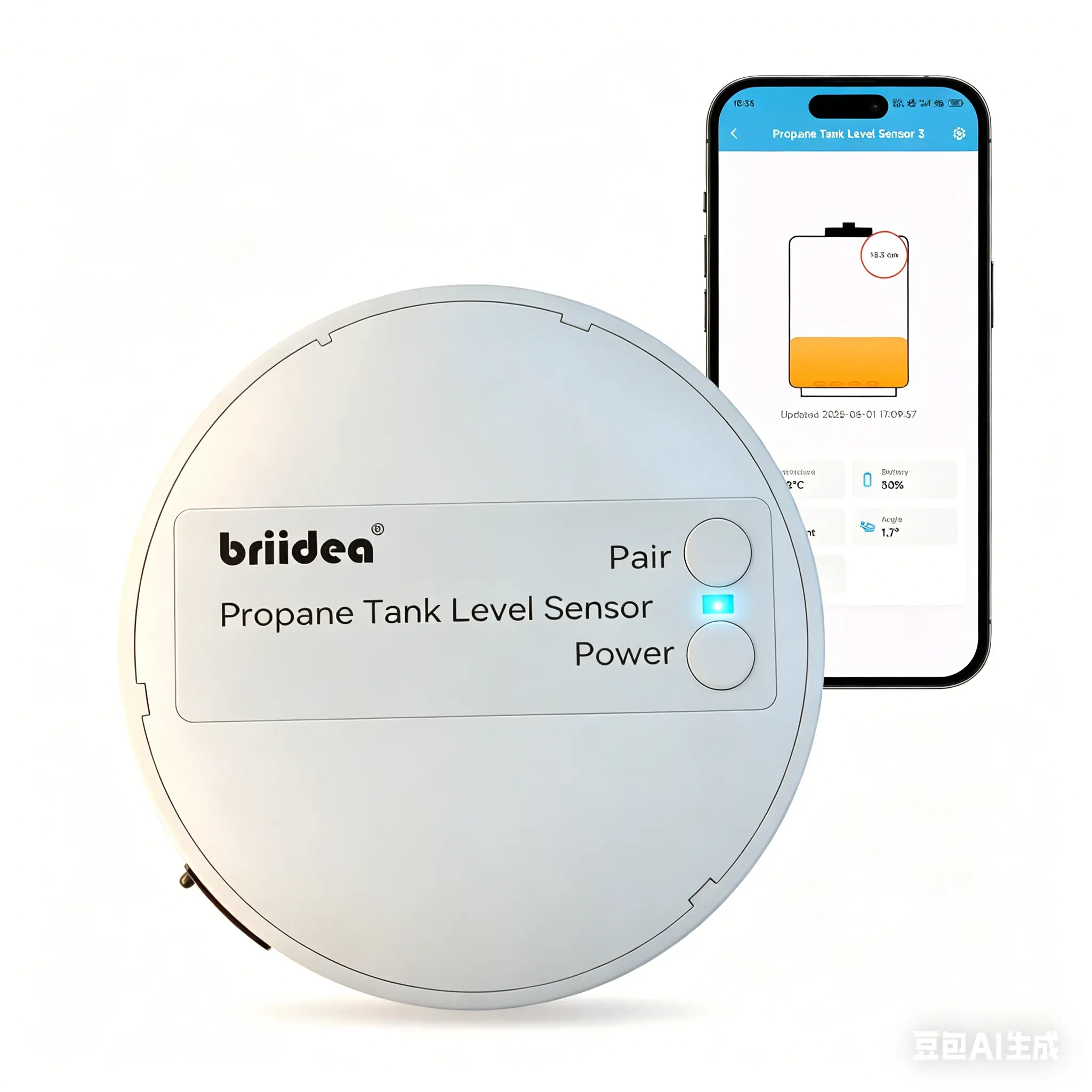Briidea Bluetooth Propane Tank Gauge - Rechargeable Wireless Fuel Level Sensor with Nano Silicone Adhesive Pad, Magnetic Installation, Long-Life Battery, Smart App Control (Patent Pending) for RV Owners, BBQ Grills, Boat