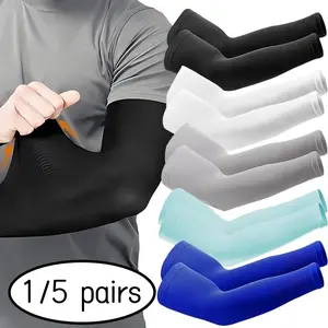 Cooling Compression Arm Sleeves, Breathable Sun Protection, Elastic Quick-Dry Fabric, Unisex Outdoor Sports, 5 Pairs, Arm Guards, Arm Cooling Cover