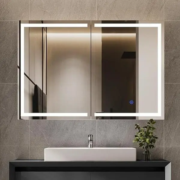 SIKAIC Wall-Mount White LED Medicine Cabinet with Mirror - 2-Door Modern Bathroom Storage Cupboard, 3-Color & Brightness Adjustable LED Lights, Clean Design Built-In Lighting Bathroom Furniture, 31.5x23.6in/35.4x23.6in, 31lbs, Vanity Organizer