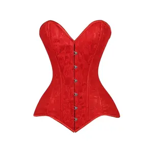 Lavish Red Lace Overbust Corset Sweetheart Neckline Busk Closure