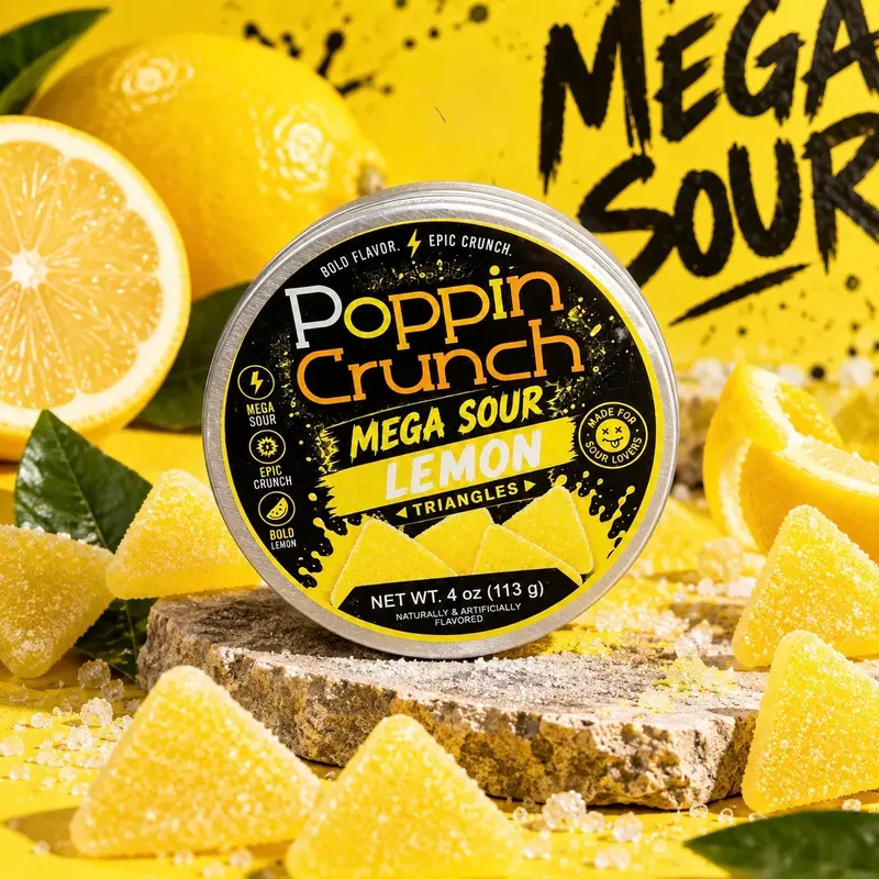 Poppin Crunch Sugar Free Mega Sour Candy Triangles Poppin Crunch Sugar Free Mega Sour Candy Triangles
