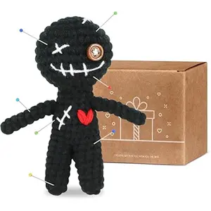 Funny Positive Voodoo Doll with Needles – Cute Crochet Wool Doll, Emotional Support & Stress Relief Gift, Handmade Stuffed Decoration, Good Luck Charm, Inspirational Ornament for Friends, Coworkers, Office or Boss Gag Gift, Halloween decoration
