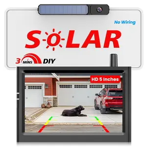 Solar Wireless Backup Camera With 5" Hd Monitor: 3 Mins Diy Installation & Up Systems  Ip69k Waterproof Reverse For Car Van Suv Truck Trailer