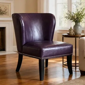 ARCH PU Leather Accent Chair with Rivet Trim 25.6x27.2x32.8 Inches Mid-Century Lounge Single Sofa Chair for Living Room Bedroom Home Office Reception Purple, Purple Color Options, PU Leather Material, Product Weight: 21.61 lb, Color: Purple