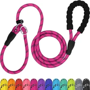 Slip Leads for Dogs, 6 FT Heavy Duty Slip Leash with Padded Handle, Strong Rope No Pull Pet Training Leash for Medium Dogs,Hot Pink Heavy Duty Colorful Slip Lead Leash