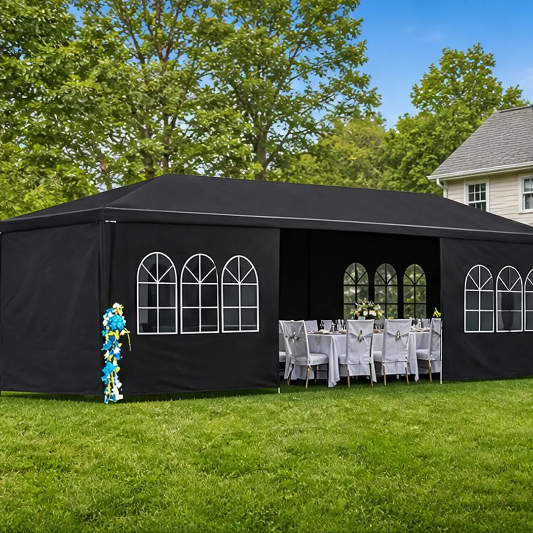 10x30FT Heavy Duty Metal Frame Shade Canopy Tent, Outdoor Gazebo with 8 Removable Sidewalls, Black, Multiple Size Options for Patio Backyard Events, 118.00W x 355.00D x 100.00H in