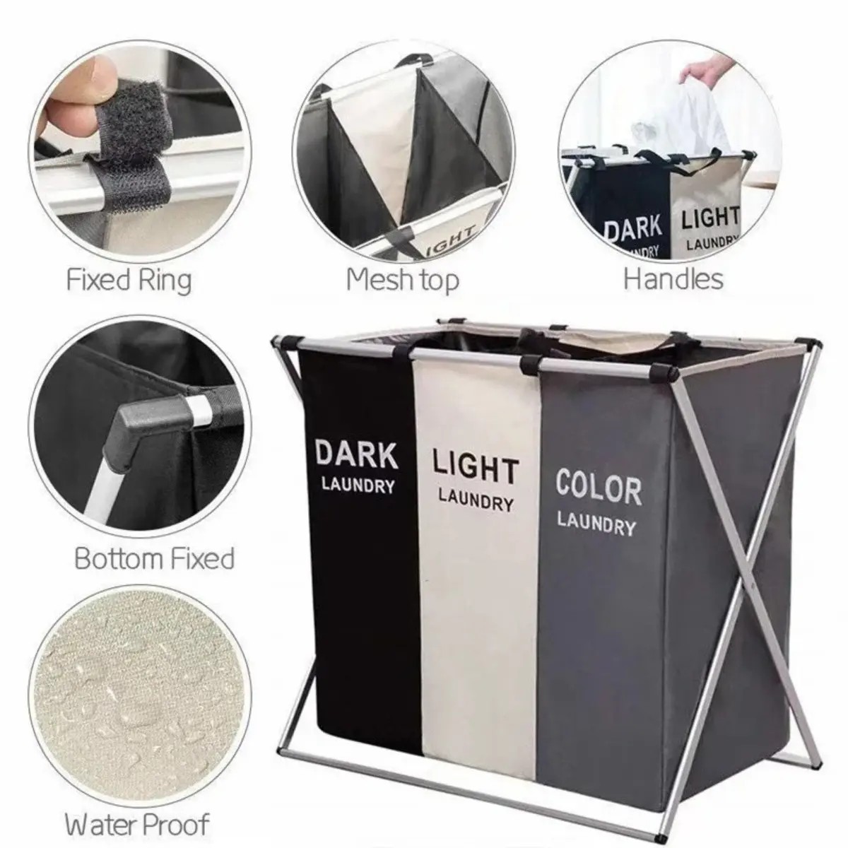 3 Grid Foldable Laundry Organizer Bag for Bedroom Bathroom Laundry Room Multi Room Use Clothes Toy Storage Solution Keep Your Home Declutter