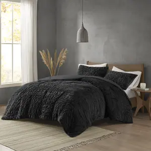 Madison Park Blair Ruched Shaggy Fur Comforter Set - Luxurious Bed Cover - Modern Down Alternative, All Season Bedding With Matching Shams, Full/Queen, King/Cal King, 3 Piece