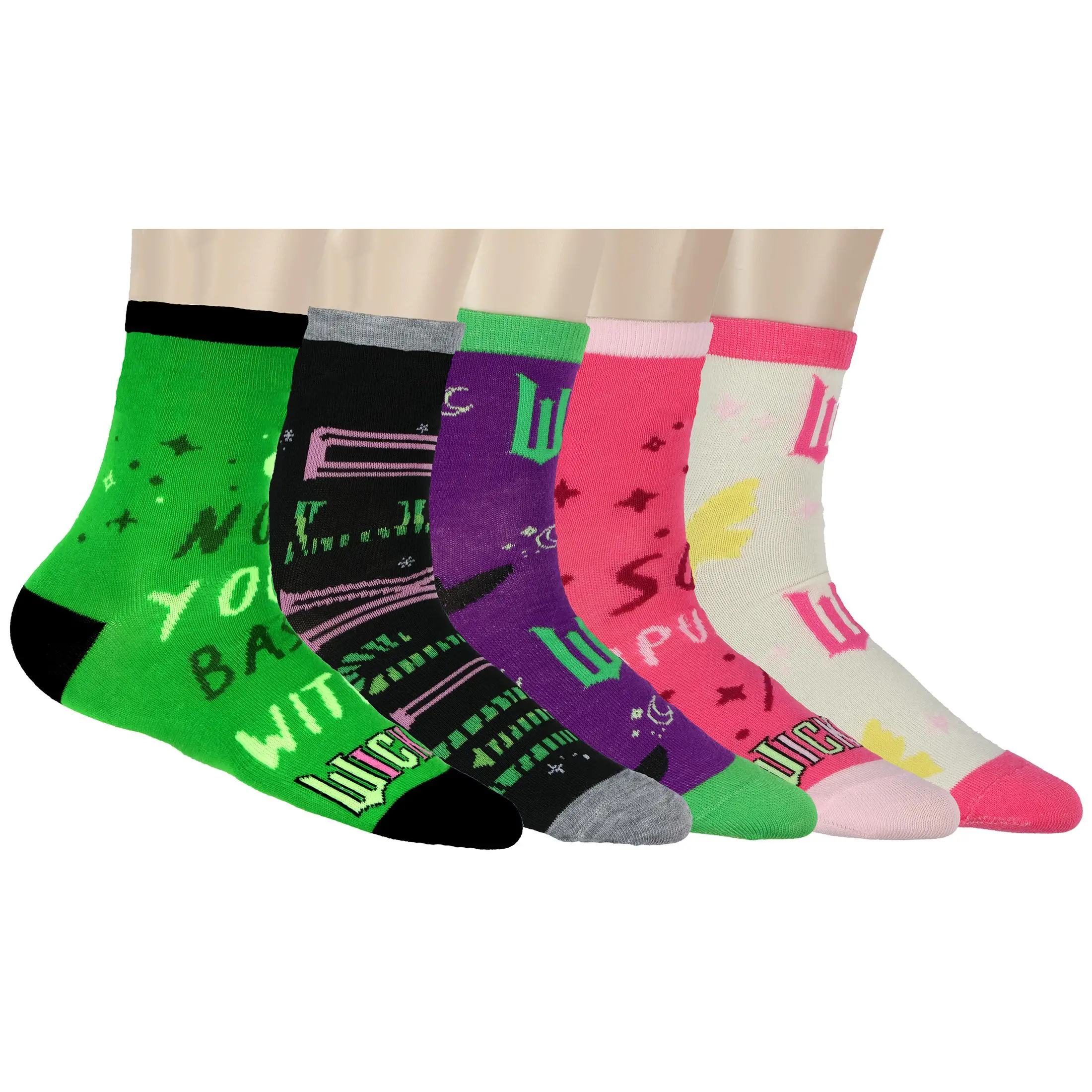 Wicked Not Your Basic Witch Women's Musical Movie Inspired 5-Pack Quarter Ankle Socks, Fit, Everyday, Casual