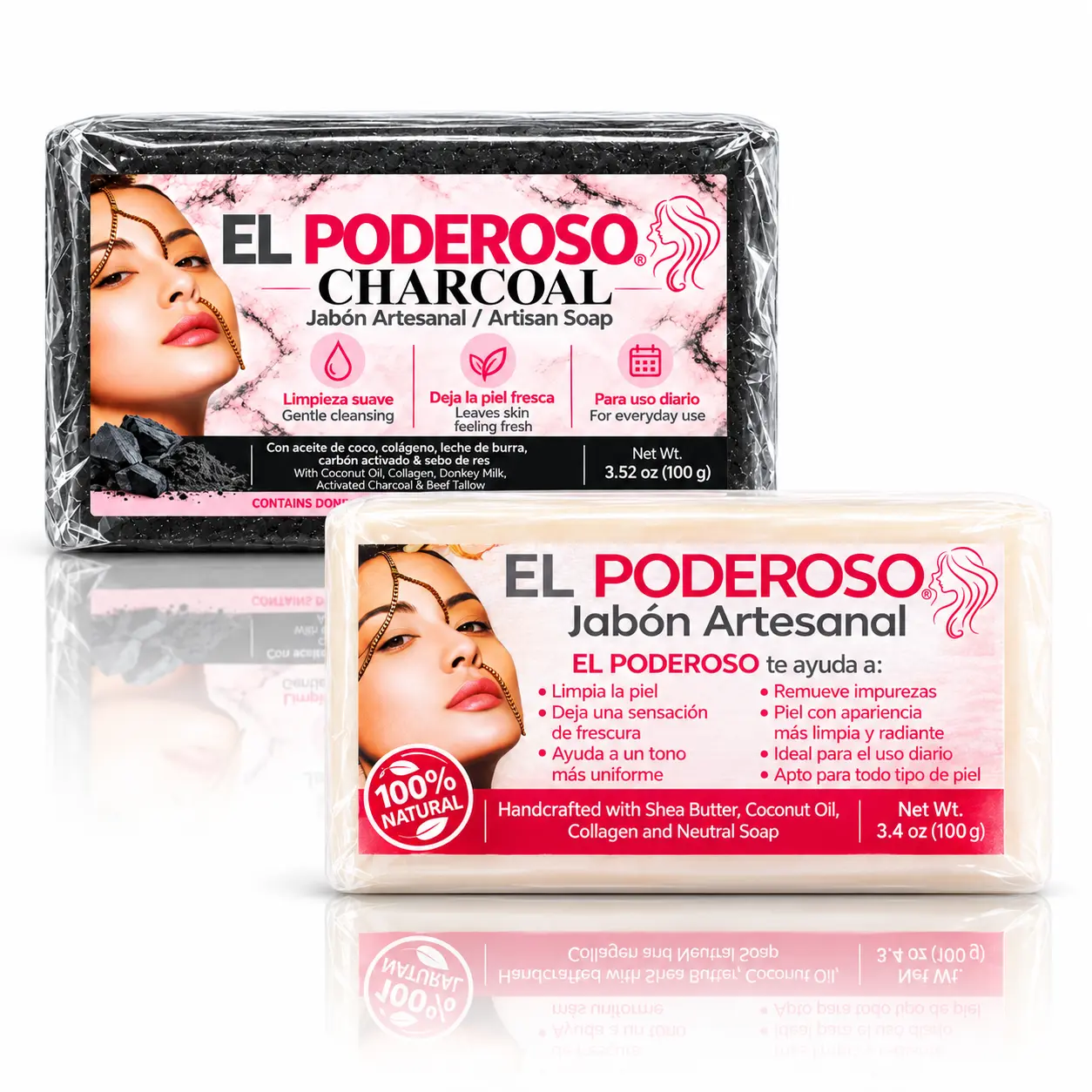 Herbalista - El Poderoso 2 Piece Bundle - Original & Activated Charcoal Soap Bundle 100g (3.4oz) Each / Dúo de Jabones Original y Carbón Activado – 2 Bars / 2 Barras