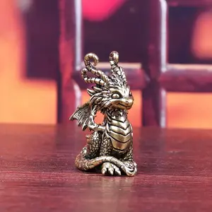 Creative Brass Dragon Figurine, Vintage Zodiac Dragon Tea Pet, Home Office Desktop Decoration, Cute Cartoon Animal Statue Gift, Decorative Figurines, Collectible Figurines