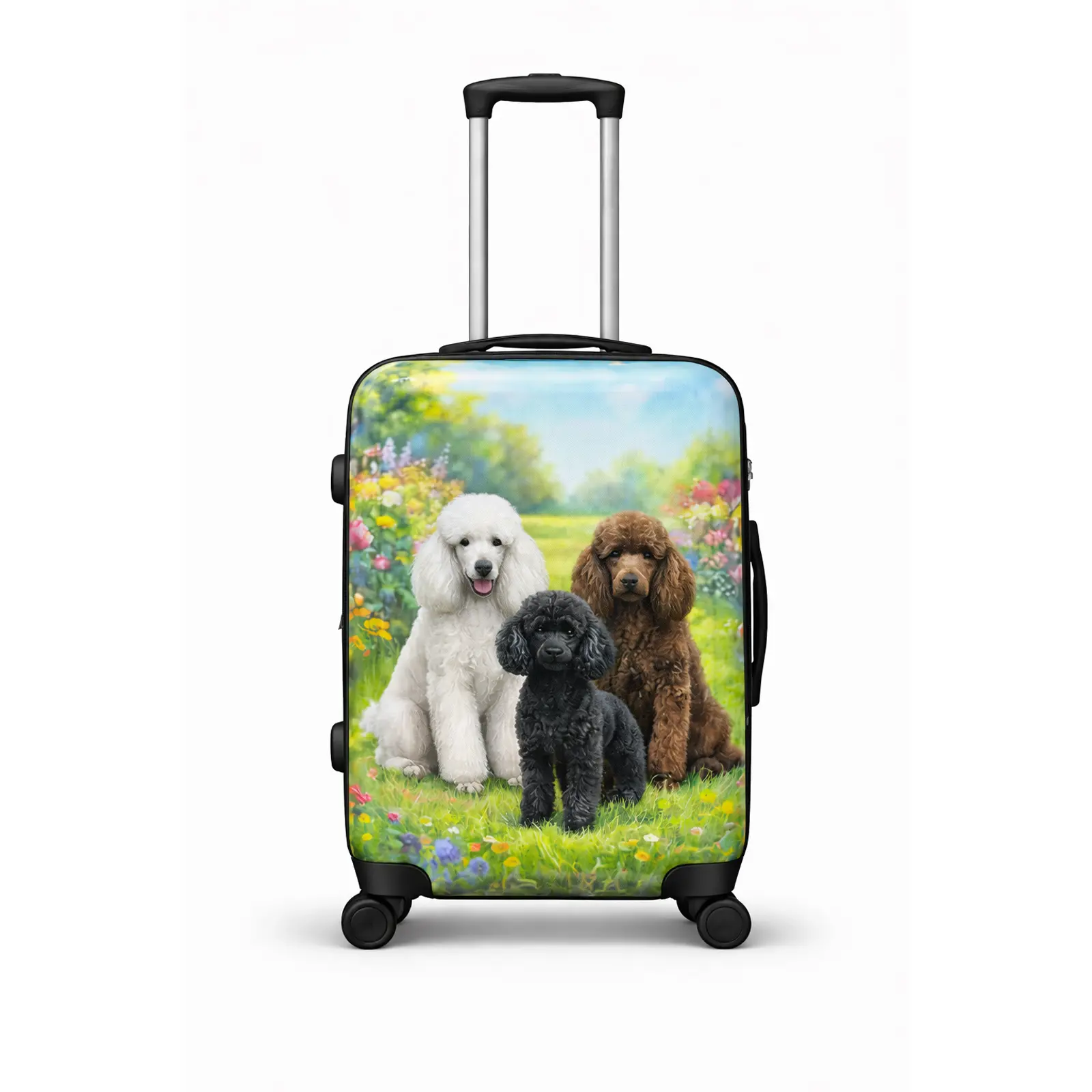 WORLD TRAVELER Chariot Garden Poodle Polycarbonate Hardside Spinner Carry On Luggage, 22"x14"x9" Expandable with TSA Lock, Top & Side Carry Handles, Multi-Compartment Fully Lined Interior for Dog Lovers