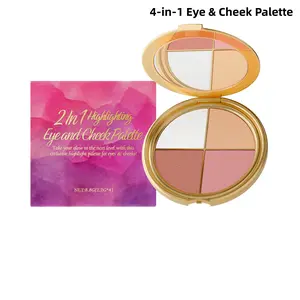 Eye & Cheek Highlighter Palette - 4-in-1 Eyeshadow, Blush & Face Highlighter Makeup for Women, Neutral Long-Lasting Blendable Formula