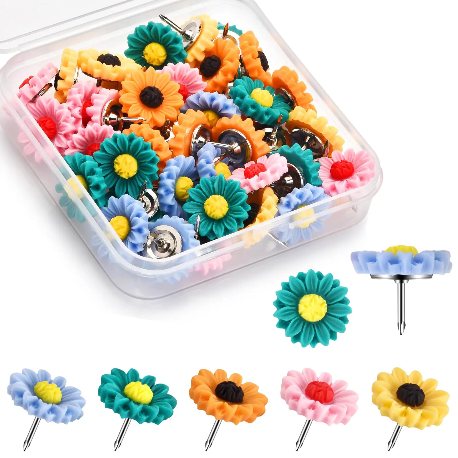 40Pcs, Thumb Tacks for Bulletin Board, Flower Decorative Pins and Tacks, Cork Board Thumbtacks, Cute Thumbtack for Office Decorative
