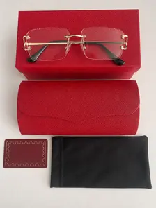 Luxury Diamond Rimless square Gradient eyeglasses with Red case