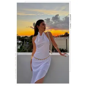 Women's Casual Halter Neck Satin Dress - White, Love Oasis Style