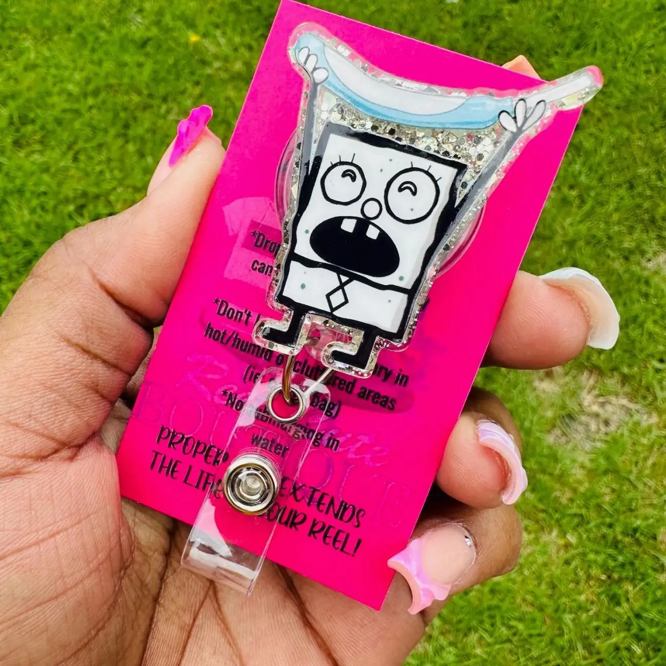DoodleBob Glitter Acrylic Badge Reel - Me Hoy Minoy Nurse ID Clip