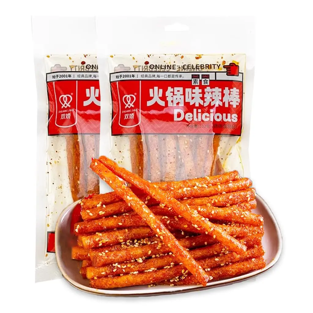 Fraunitsh Latiao Spicy Gluten Strips Snack, Chinese Wheat Snack Sticks, Traditional La Tiao, Savory & Spicy Flavor, 102g x 2 Packs