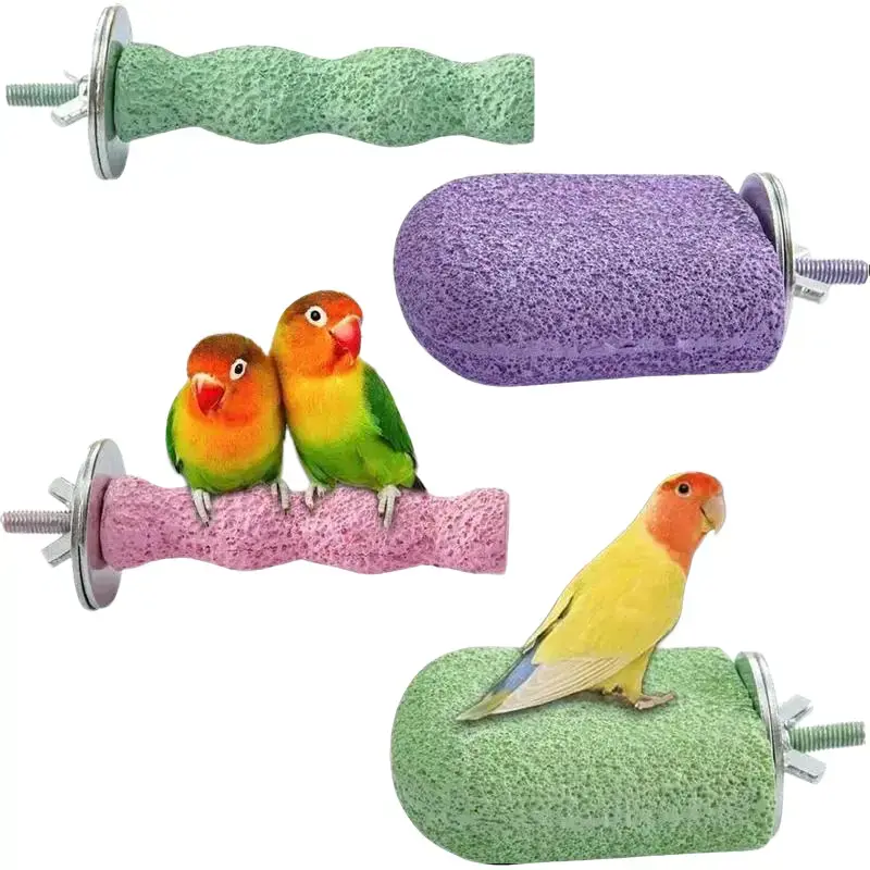 4Pcs Bird Beak Grinding Stone, Parrot Cage Perch Foot Trimmer, Natural Mineral Chew Toy, Multi-Functional Bird Grinding Perch, Healthy Claw Beak Care Accessory for Parrots Budgies Small Birds