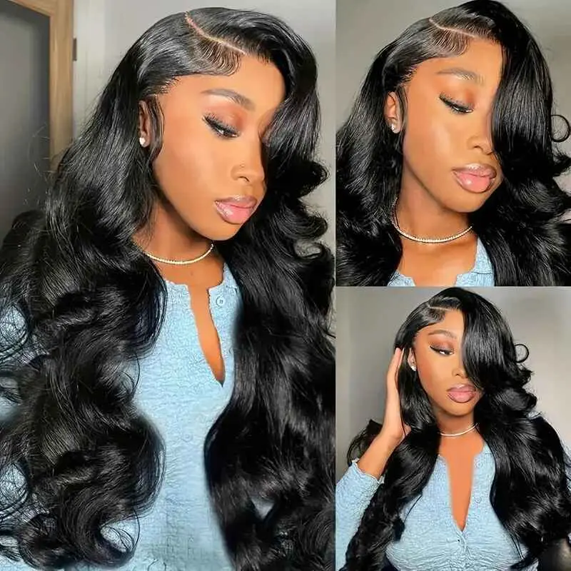 Bling Hair 13x6 Lace Front Wigs Human Hair 180 Density HD Swiss Lace Body Wave Wig 30 36 Inch Frontal Human Hair Wigs Pre Plucked Natural Hairline No Shedding No Tangling for Women Black Wig