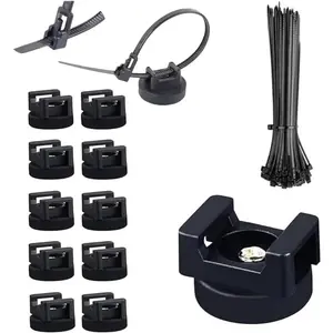 Magnetic Cable Zip Tie Mount Kit – Smart, Flexible Cable Management for Every Space, Tie Mounts, Magnetism Wire Clamps, Magnet Zip Ties Holder (10, Black)