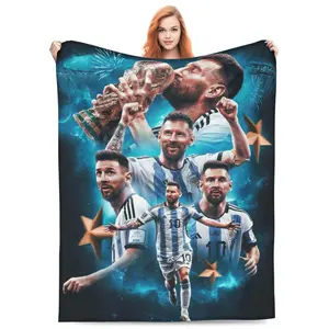 Messi Flannel Blanket Cozy Soccer Throw Soft Warm Bedding Couch Blanket Travel Blanket Outdoor Blanket for Soccer Fans, Teens, Adults, Bedroom, Living Room, Movie Nights, Road Trips