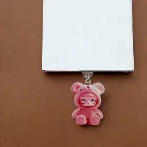 2D Cute Pink Cartoon Bear Girl Acrylic Phone Dust Plug Charm Phone Decoration, Compatible with Type-C iPhones Android Tablets iPads AirPods Charging Port Decor Gift