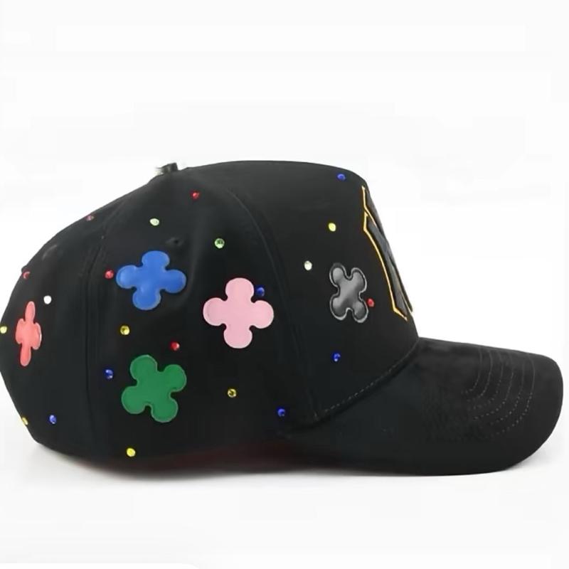 Nyc Clovers Black Baseball Cap with Colorful Cross Embroidery and Sparkling Beads for Stylish Outfits