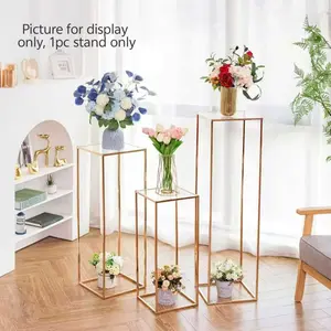 Elegant Acrylic Panel Gold Metal Vase Holder High Column Geometric Design Wedding Table Centerpiece Birthday Banquet Party Desktop Ornament Easy Assembly