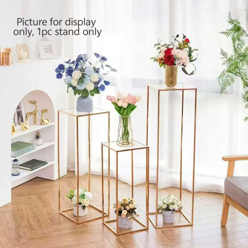 Elegant Acrylic Panel Gold Metal Vase Holder High Column Geometric Design Decorative Centerpiece Wedding Table Centerpiece Birthday Banquet Party Decorations Desktop Ornament Easy Assembly