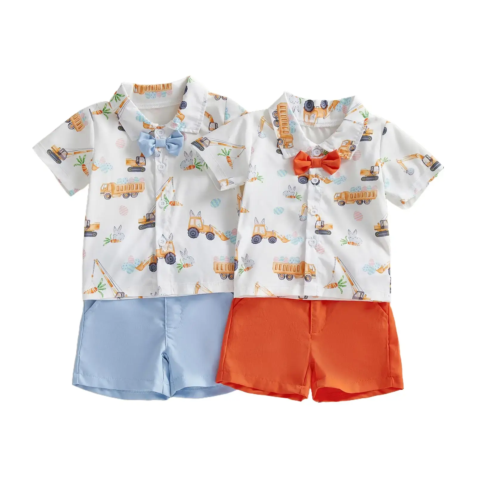 Babamoon Kids Baby Boys Easter Shorts Outfits Sets Short Sleeve Lapel Excavator Bunny Print Tops Shirt and Shorts Gentleman Easter Clothing Set 6M-4Years