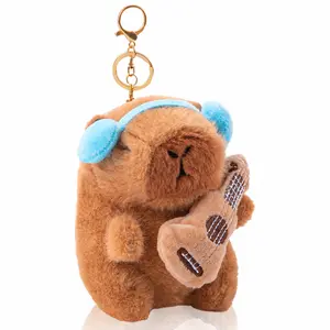 Funny Capybara Plush Keychain – Cute Guitar Capybara Bag Charm, Kawaii Animal Keyring Gift for Friends,Gift for Her Birthday Holiday Gift Ideas Decor Bag Accessory woman keychain