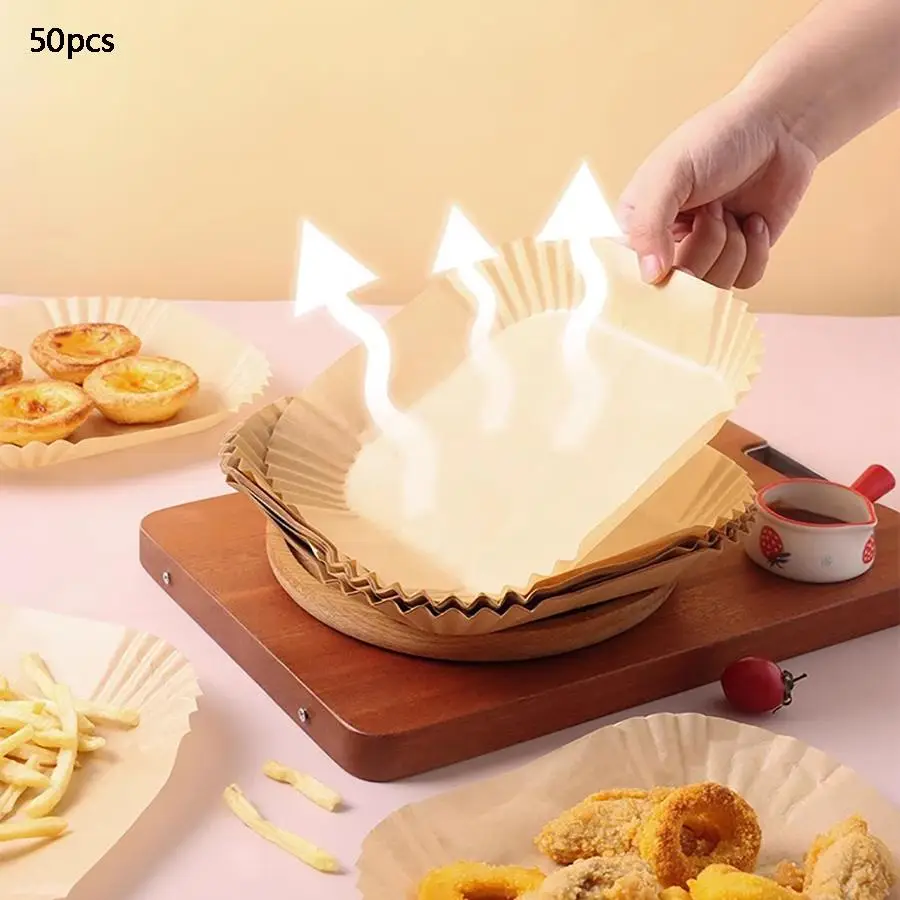 Air Fryer Liner, 50pcs/pack Disposable Air Fryer Parchment Paper, Non-stick Air Fryer Basket Paper Liner, Baking Food Basket, Summer for Gift