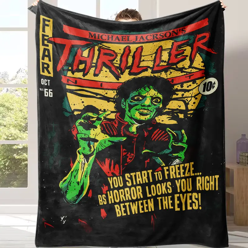 Halloween Michael Jackson Thriller Zombie Blanket Vintage Horror Comic, Spooky Home Decor For Halloween Parties, Great Gift For MJ Fans And Retro Horror Art Collectors, Lightweight Soft Flannel Fleece Throw Blanket For Bed Sofa Halloween Room Decoration