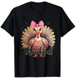 Comfort Colors Colorful Coquette Turkey Shirt,Thanksgiving, Pink Coquette Bow Fall, Trending Halloween, Crew Neck, Cotton, Relaxed Fit, Comfortable Unisex Casual Short Sleeve T-Shirt, USA Made