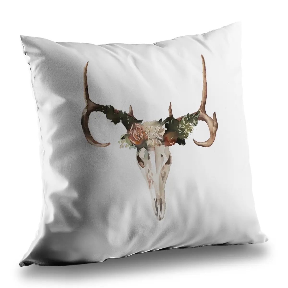 Begin Home Decor C1PT1414A9IGR0 14 x 14 in. Deer Skull with Roses - Livingroom Animals Throw Pillow Insert