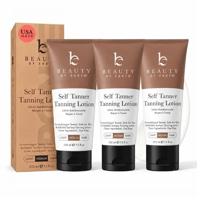 【Buy One Get Two Free】Beauty by Earth Gradual Self Tanner Body Lotion, Natural Streak-Free Sunless Tanning Lotion, Hydrating Bronzed Glow, Made in USA, Vegan, Cruelty-Free & Pregnancy Safe