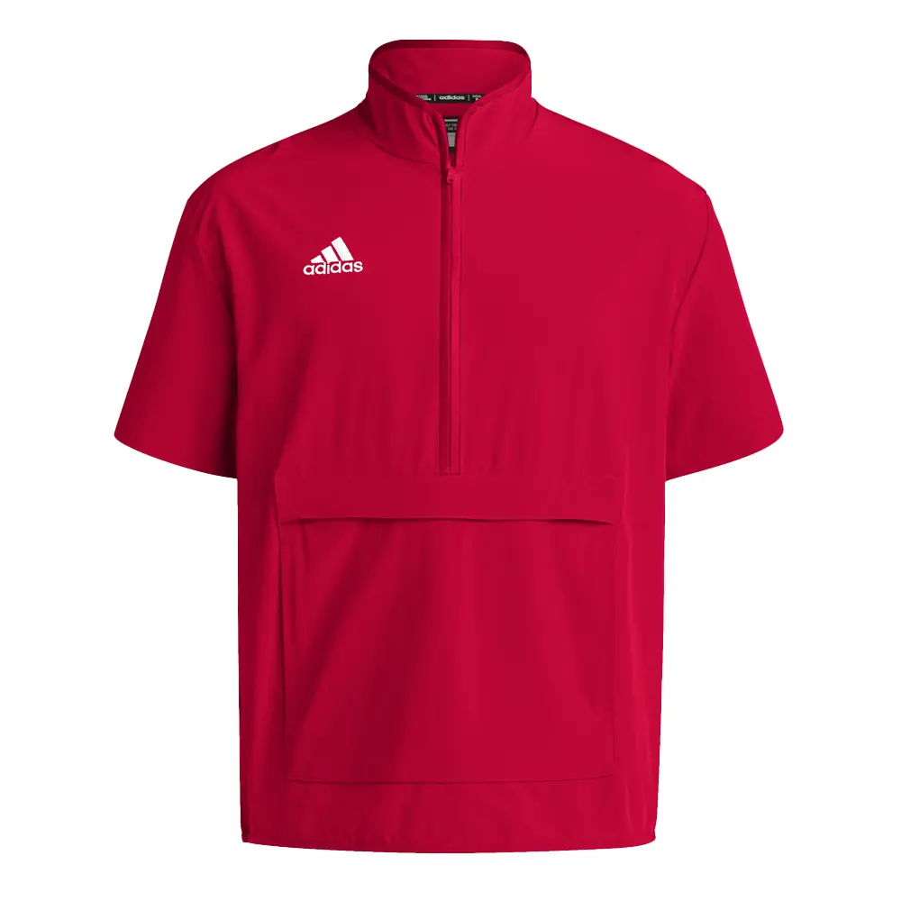 adidas Mens Coach Short Sleeve 14 Quarter Zip Athletic Outerwear Casual - Red adidas Mens Coach Short Sleeve 14 Quarter Zip Athletic Outerwear Casual - Red