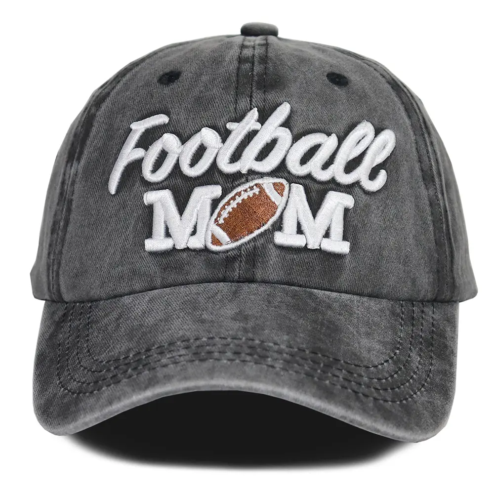 Women's Durable Vintage Washed Pure Cotton Baseball Cap - Distressed 'Football Mom' Embroidery, Adjustable Hat for Sports Fans, Game Day Gifts, Retro Casual Daily Wear, Female Lettering Hat for Moms, Moms Or Grandmas