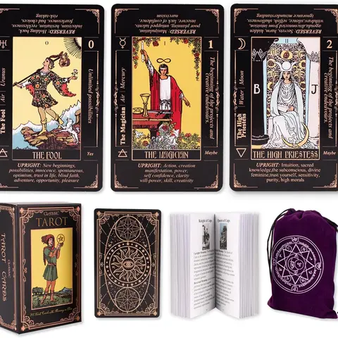Tarot Cards for Beginners, Classic Tarot Cards with Meanings on Them, Durable Tarot Cards with Guide Book for Beginners (Black)