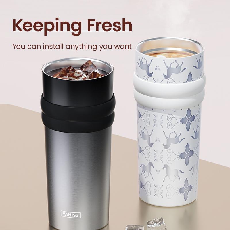 YANIS 3 Large-capacity Outdoor High-visibility Style Ladies and Gentlemen Universal Fashionable Picnic Insulated Cup-C003 Drinkware Flasks 550ml 316L Inner Liner Portable Tumbler Mug Bottles Bottled C003-White Water Bottles