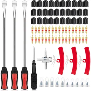 Steel Tire Spoons 14.95inch Tire Changing Kit for Motorcycle Lawn Tractor Bike Car, 78 Piece Tire Bar Removal Tool Set, Tire Repair Tools with Valve Cores Rim Protector Tyre Changer