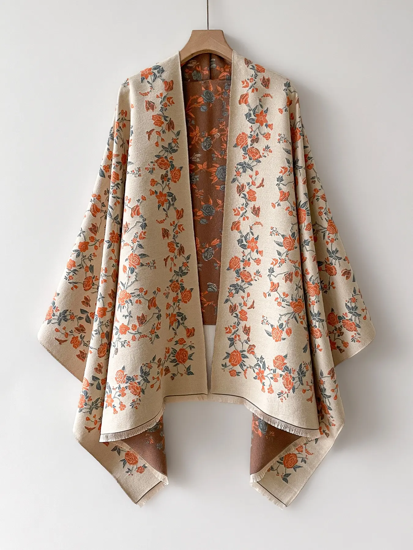 Women's Floral Print Boho Style Shawl, Soft & Fitted Design, Perfect for Fall Winter Season, Unisex Fashion Accessory for Men Women, Boho Style Scarf, Floral Pattern Shawl