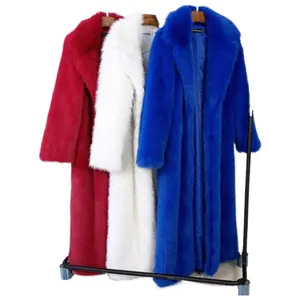 Long Faux Fur Coat Women Autumn Winter Large Jacket Overcoat White Turn Down Collar Pockets Thick Coat Warm Jackets Maxi