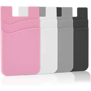 Card Holder for Back of Phone, Phone Wallet Stick-on Credit Card Sleeve Pocket Silicone Cell Phone Pouch Compatible for iPhone,Samsung Galaxy and Most SamrtPhones 4 Pack